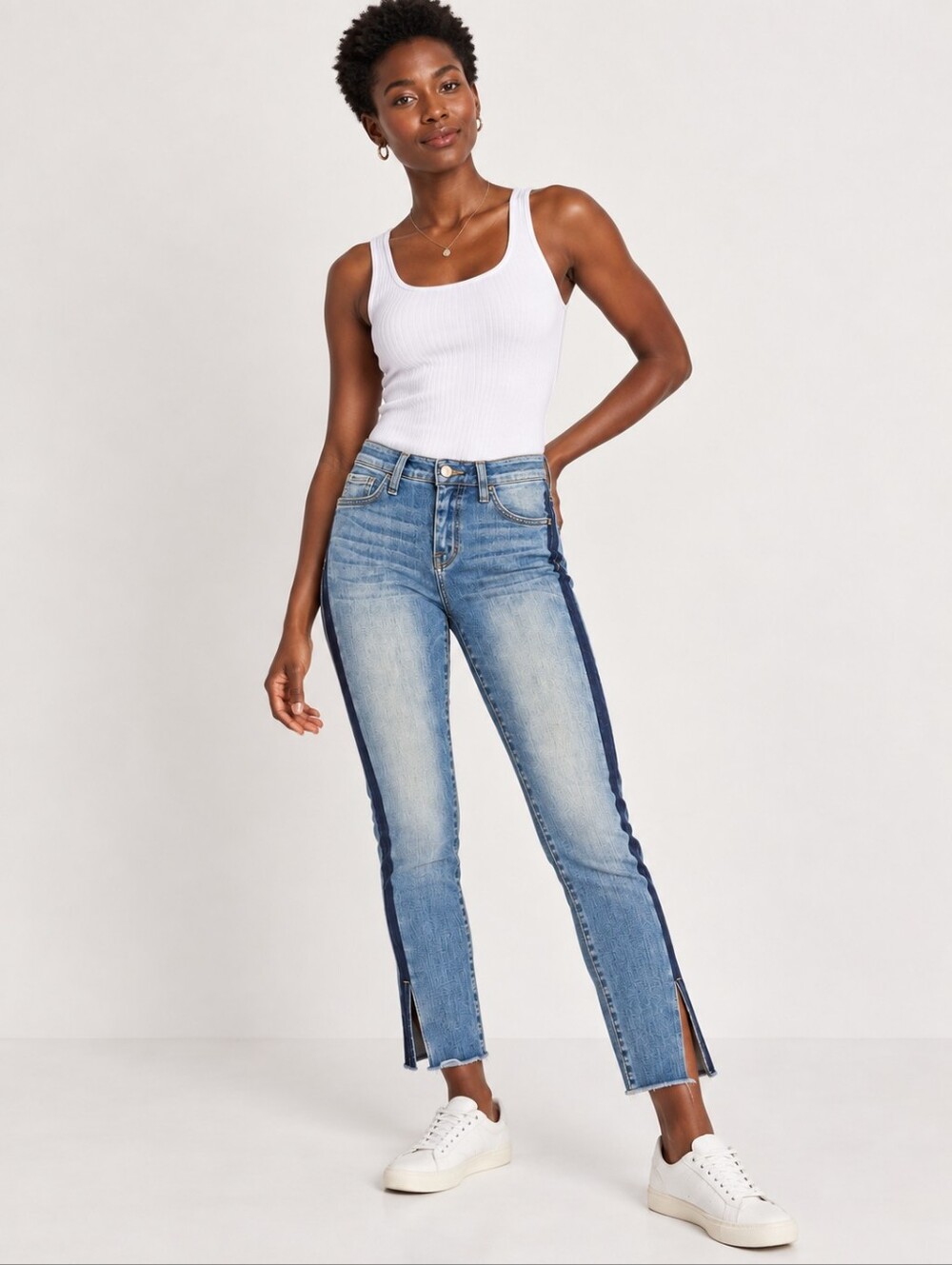 ❤ FLYING MONKEY TWO TONE TUXEDO STRIPE ANKLE SKINNY JEANS WITH SPLIT HEM, 0 (25)